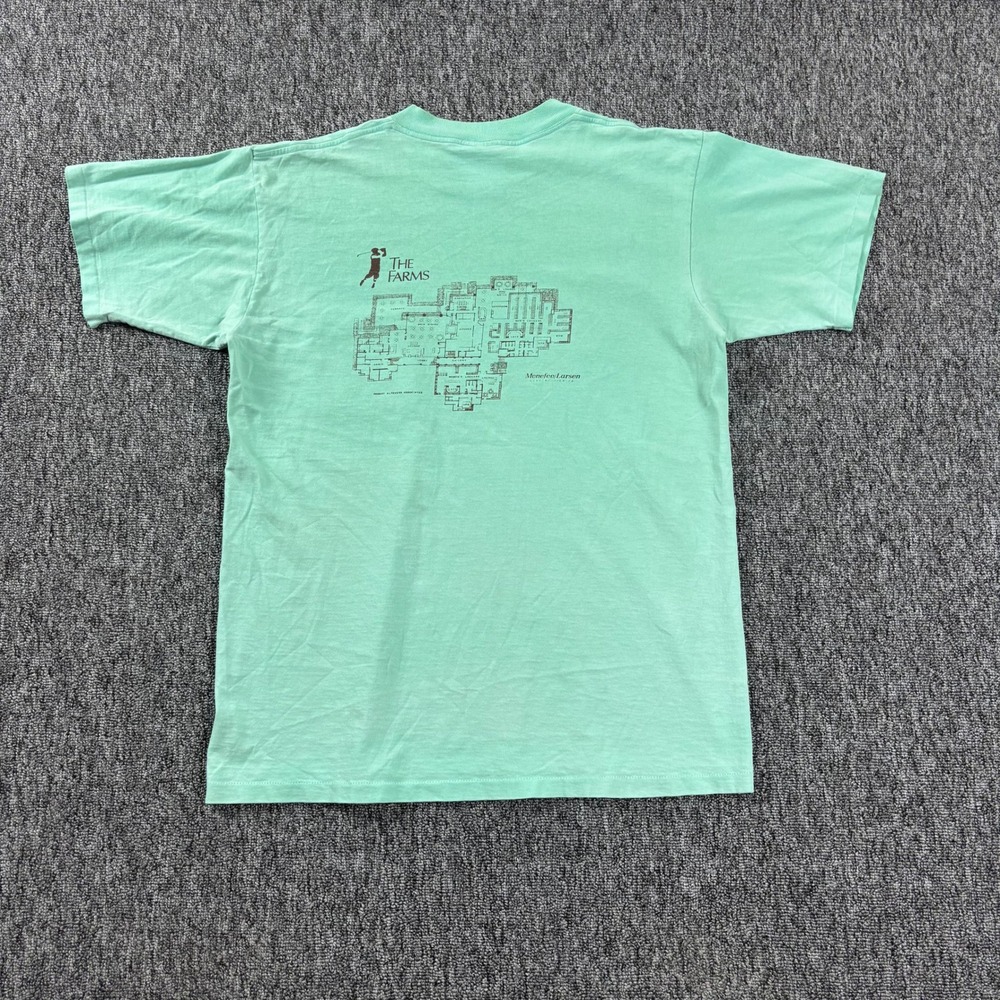 Vintage 90s Oneita Made in USA Golf Pocket T-Shirt The Farms Floor Plan Green XL